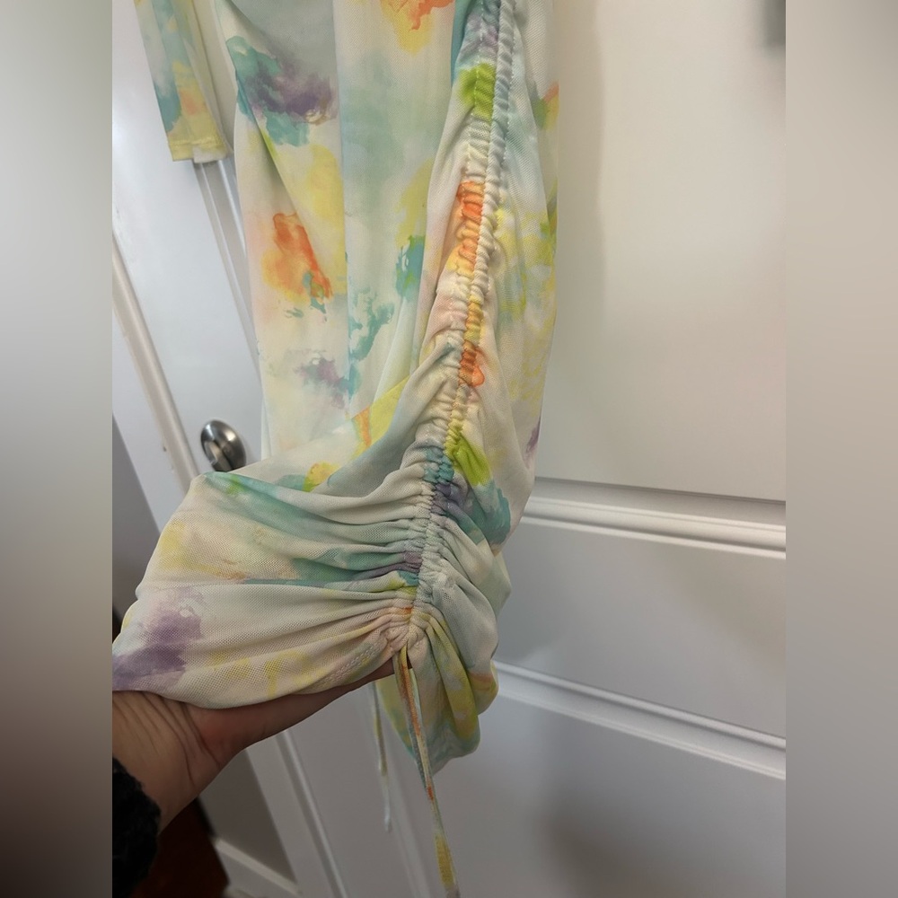 Bar III Tie Dye Stretch Ruched Bodycon Dress Large - Picture 3 of 13